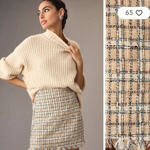 English Factory Beige Plaid Mini Skirt